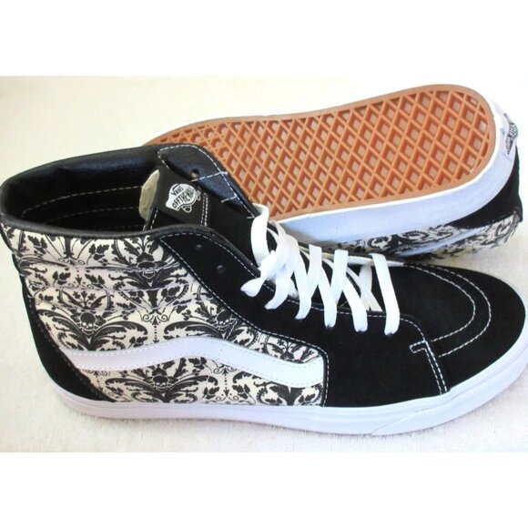 Vans Men's Sk8-Hi Skull Tapestry Black Bone White Canvas Suede shoes Sizes NIB - Picture 2 of 5